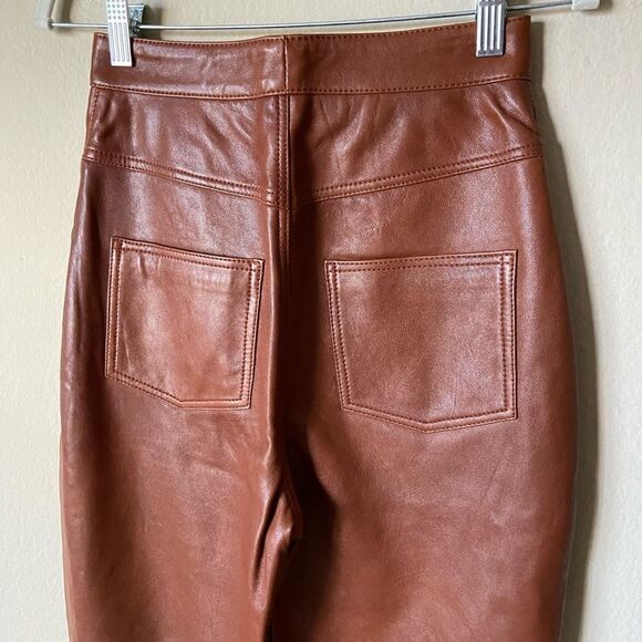 Lpa Leather Brown Pants Straight Leg High Waisted Size XS - Picture 8 of 10
